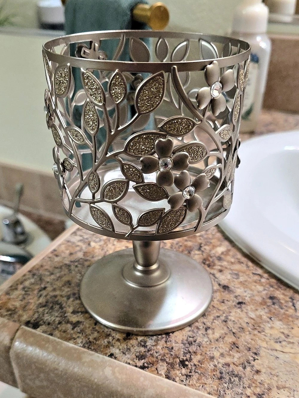 Bath & Body Works Floral Candle Holder Silver